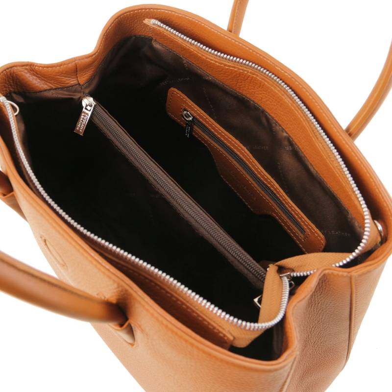Leder-Handtasche Camelia cognac interieur Leder-Handtasche Camelia cognac interieur